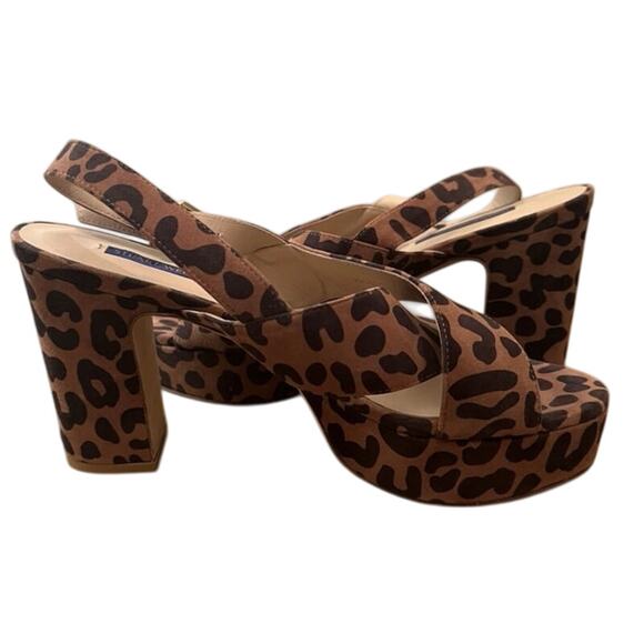 Stuart Weitzman Shoes Women's 8.5 Brown Jerry Cheetah Suede Slingback Sandals - Picture 1 of 9